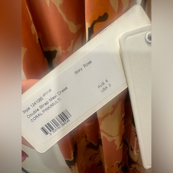 Shona Joy Rosa Silk Plunged Double Strap Maxi Dress - Coral/Multi Color Size 2 - Picture 4 of 10